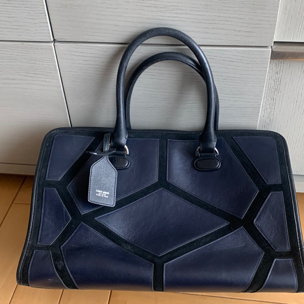 Giorgio Armani - navy leather and black suede handbag